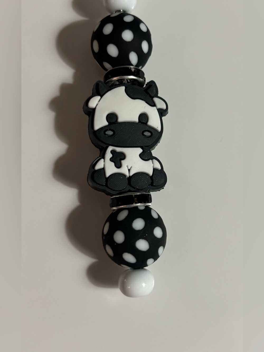 NIP Black & White Cow Beaded Keychain